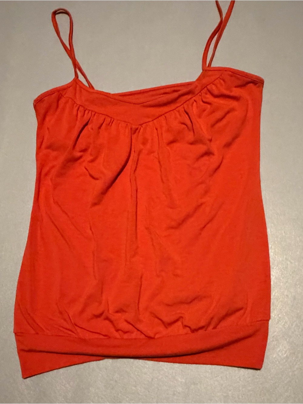 Ecru Y2K Orange Red Cami Tank Top L Made in USA Banded Hem